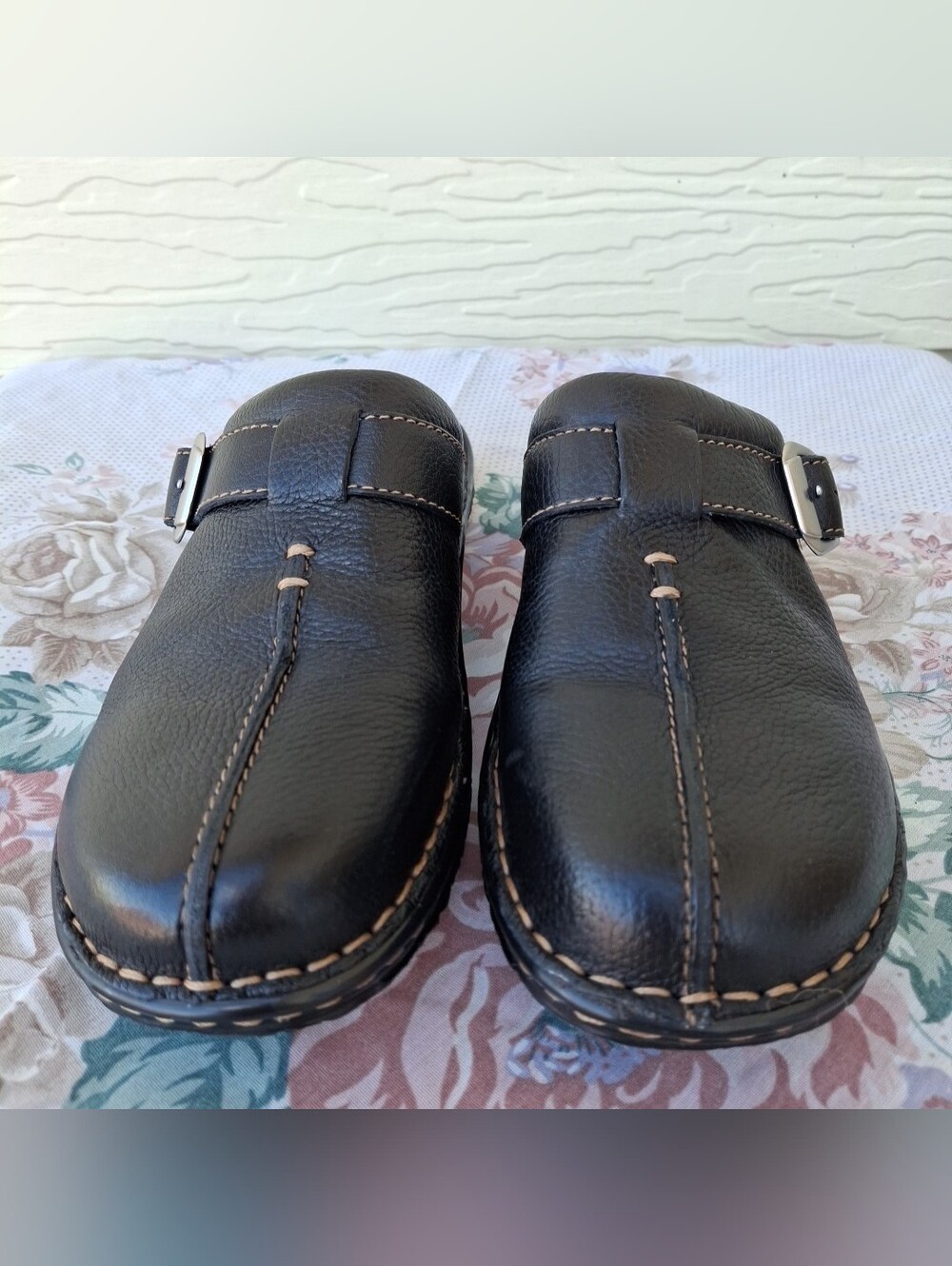 Born Leather Slip On Mules Womens Size 10 Black Clogs - Picture 2 of 8